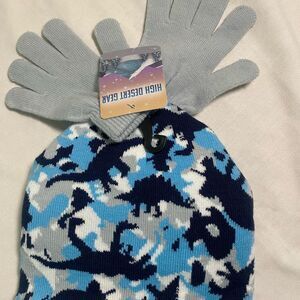 New dinosaur camp high desert blue beanie hat and gray gloves boys set onesize